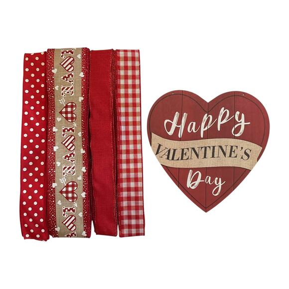 Valentine’s Day Wreath Bundle | Heart Sign & Ribbons Kit | Burlap LOVE Print - Picture 2 of 4